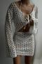sexy slight stretch solid color knitted hollow mini skirt set cover-up_Black_White