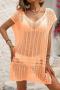 summer stylish slight stretch loose knitted hollow dress beach cover-ups_Black_White_Watermelon Red_Orange