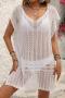 summer stylish slight stretch loose knitted hollow dress beach cover-ups_Black_White