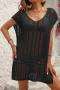 summer stylish slight stretch loose knitted hollow dress beach cover-ups_Black