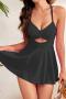new sexy plus-size padded 11-color cross hollow lace-up tankini set_Black