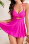 new sexy plus-size padded 11-color cross hollow lace-up tankini set_Black_Pink_Red_Magenta