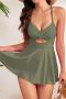 new sexy plus-size padded 11-color cross hollow lace-up tankini set_Black_Pink_Red_Magenta_Green