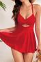 new sexy plus-size padded 11-color cross hollow lace-up tankini set_Black_Pink_Red
