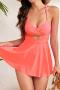 new sexy plus-size padded 11-color cross hollow lace-up tankini set_Black_Pink_Red_Magenta_Green_Forest Green_Dark Green_Blue_Sea Blue_Light Purple_Neon Orange