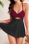 new sexy plus-size padded patchwork 7-color cross hollow lace-up tankini set_Pink_Red_Magenta_Forest Green_Dark Blue_Sea Blue_Rose Red