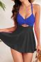 new sexy plus-size padded patchwork 7-color cross hollow lace-up tankini set_Pink_Red_Magenta_Forest Green_Dark Blue_Sea Blue
