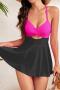 new sexy plus-size padded patchwork 7-color cross hollow lace-up tankini set_Pink_Red_Magenta