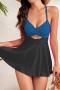 new sexy plus-size padded patchwork 7-color cross hollow lace-up tankini set_Pink_Red_Magenta_Forest Green_Dark Blue