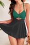 new sexy plus-size padded patchwork 7-color cross hollow lace-up tankini set_Pink_Red_Magenta_Forest Green