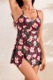 stylish plus-size padded 4-color batch printing flowers high-waist tankini set_Rose Red