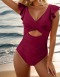 new stylish plus-size padded 10-color patchwork ruffle cross one-piece swimsuit_Black_Pink_Magenta_Forest Green_Haze Blue_Dark Blue_Sea Blue_Darkviolet