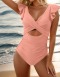 new stylish plus-size padded 10-color patchwork ruffle cross one-piece swimsuit_Black_Pink