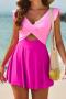 stylish new plus-size padded 3-color patchwork ruffle cross tankini set_White_Pink