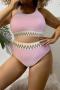 stylish plus size 4 colors padded high waist tankini set_Black_White_Pink