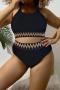 stylish plus size 4 colors padded high waist tankini set_Black