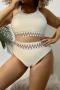 stylish plus size 4 colors padded high waist tankini set_Black_White_Pink_Beige