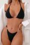 sexy 3 colors padded halter-neck pearl decor triangle bikini set_Black