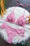 new stylish padded plaid batch printing tassel lace-up bikini set_Black_Magenta