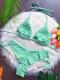 new stylish padded plaid batch printing tassel lace-up bikini set_Black_Magenta_Green