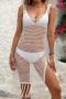 sexy cut out knitted tassel beach dress cover-up(only cover-up)_Black_White