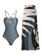 new stylish padded one piece swimsuit geometric batch printing cover-up set_Black_Dark Gray