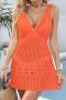 sexy cut out knitted 6 colors v-neck beach cover-up dress(only cover-up)_Black_White_Magenta_Orange