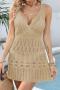 sexy cut out knitted 6 colors v-neck beach cover-up dress(only cover-up)_Black_White_Magenta_Orange_Blue_Khaki
