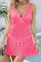 sexy cut out knitted 6 colors v-neck beach cover-up dress(only cover-up)_Black_White_Magenta