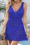 sexy cut out knitted 6 colors v-neck beach cover-up dress(only cover-up)_Black_White_Magenta_Orange_Blue