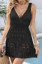 sexy cut out knitted 6 colors v-neck beach cover-up dress(only cover-up)_Black