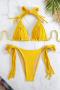 sexy plain color padded halter-neck braided rope triangle bikini set_White_Red_Yellow