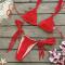sexy plain color padded halter-neck braided rope triangle bikini set_White_Red