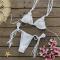 sexy plain color padded halter-neck braided rope triangle bikini set_White