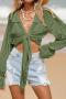 new slight stretch 13-color lace-up long sleeve beach cover-up_Black_White_Red_Green_Dark Green