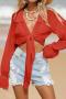 new slight stretch 13-color lace-up long sleeve beach cover-up_Black_White_Red