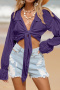 new slight stretch 13-color lace-up long sleeve beach cover-up_Black_White_Red_Green_Dark Green_Haze Blue_Dark Blue_Neon Orange _Purple