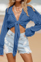 new slight stretch 13-color lace-up long sleeve beach cover-up_Black_White_Red_Green_Dark Green_Haze Blue_Dark Blue_Neon Orange _Purple_Blue