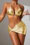 sexy holographic padded halter-neck three-piece swimsuit_Gold