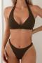 sexy 7 colors padded halter-neck triangle bikini set_Black_White_Pink_Red_Light Green_Dark Green_Brown