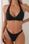 sexy 7 colors padded halter-neck triangle bikini set_Black