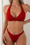 sexy 7 colors padded halter-neck triangle bikini set_Black_White_Pink_Red