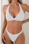 sexy 7 colors padded halter-neck triangle bikini set_Black_White