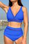 new stylish plus-size padded 7-color high-waist beach tankini set_Black_Pink_Rose Red_Dark Green_Dark Blue_Sea Blue