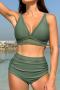 new stylish plus-size padded 7-color high-waist beach tankini set_Black_Pink_Rose Red_Dark Green