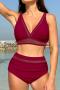 new stylish plus-size padded 7-color high-waist beach tankini set_Black_Pink_Rose Red