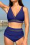 new stylish plus-size padded 7-color high-waist beach tankini set_Black_Pink_Rose Red_Dark Green_Dark Blue