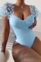 sexy mesh stitching butterfly applique padded backless one-piece swimsuit_Sky Blue