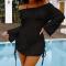 sexy cut out knitted long sleeve drawstring dress cover-ip(only cover-up)_Black