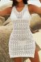 sexy cut out crochet 5 colors beach mini dress cover-up(only cover-up)_Black_White